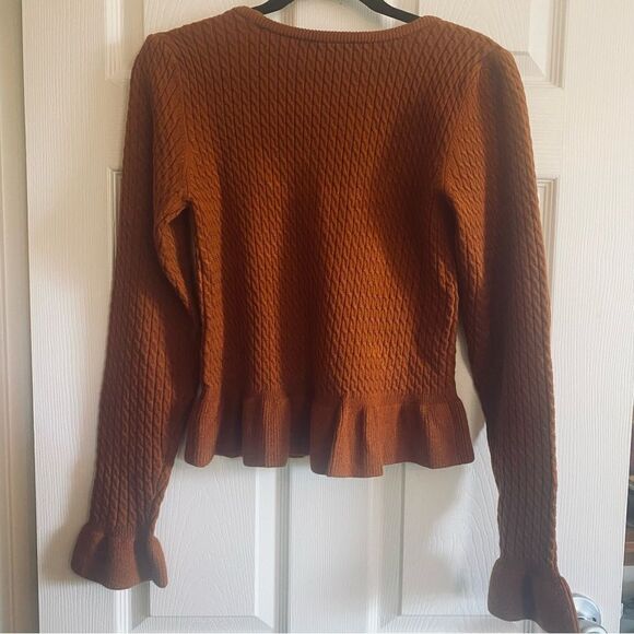 WAYF Square Neck Ruffle Peplum Sweater Top - Rust M - Picture 9 of 10